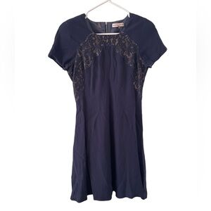 Rebecca Taylor Crepe and Lace Dress Smoky Blue size 2
